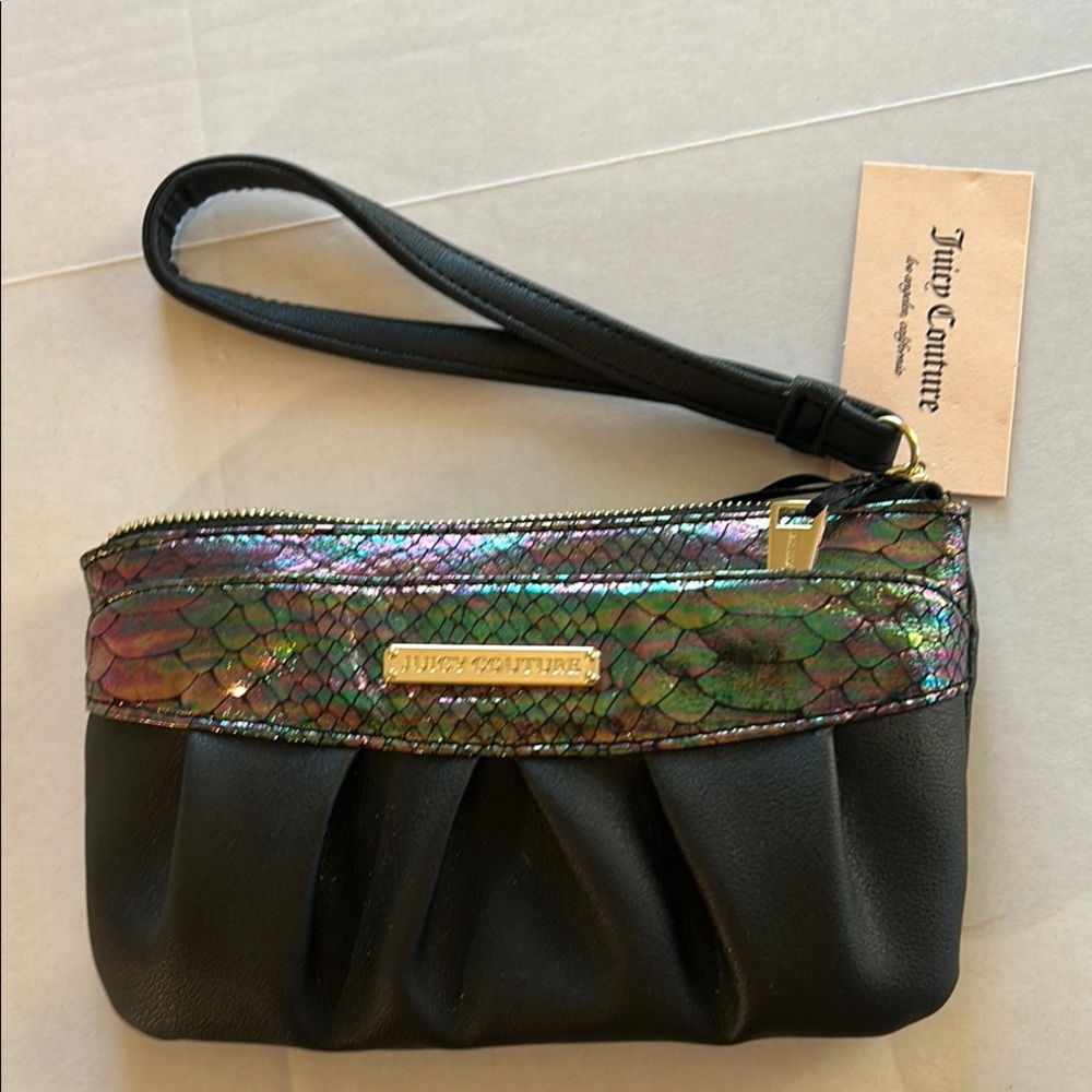 NWT Juicy Couture Black Snake Skin Pattern Chameleon Credit Card Wristlet/Clutch